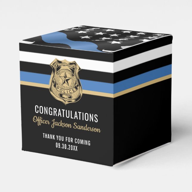 Police Blue Line Congratulations Retirement Party Favour Box (Front Side)