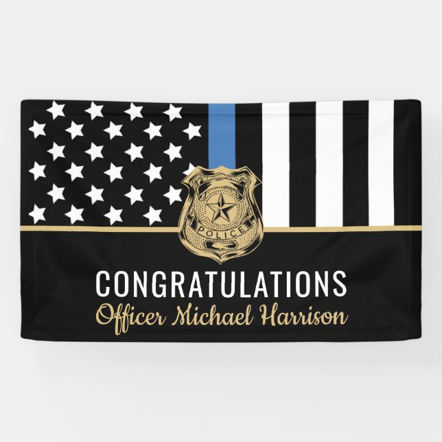 Police Blue Line Flag Academy Graduation Party Banner (Horizontal)