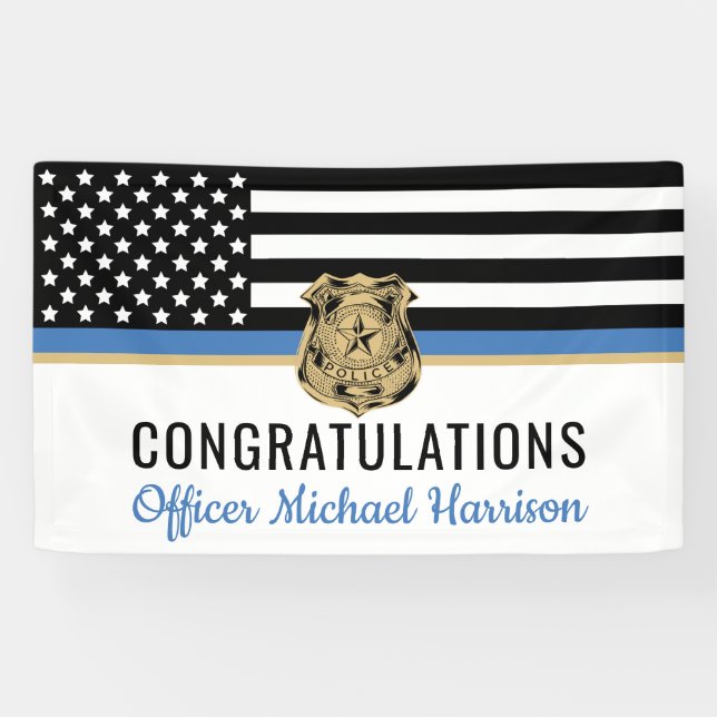 Police Blue Line Flag Congratulations Graduation Banner (Horizontal)