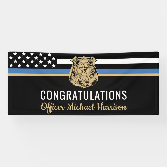 Police Blue Line Flag Congratulations Graduation Banner (Horizontal)