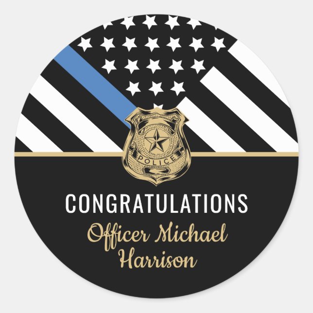 Police Blue Line Flag Congratulations Graduation Classic Round Sticker (Front)