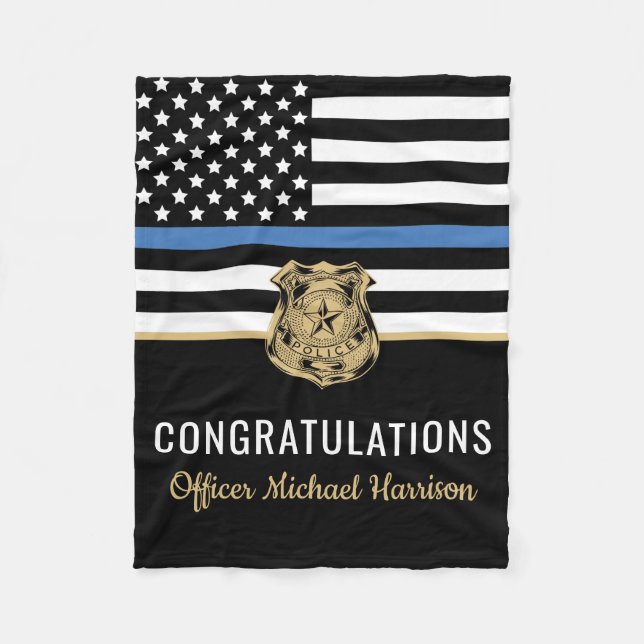 Police Blue Line Flag Congratulations Graduation Fleece Blanket (Front)
