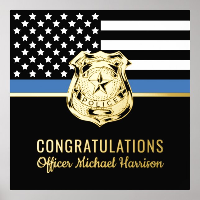 Police Blue Line Flag Congratulations Graduation Foil Prints (Front)