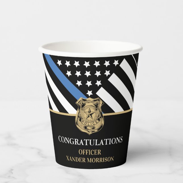 Police Blue Line Flag Congratulations Graduation Paper Cups (Front)