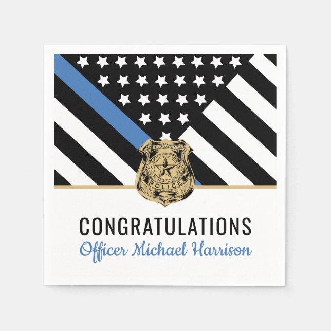 Police Blue Line Flag Congratulations Paper Napkin (Front)