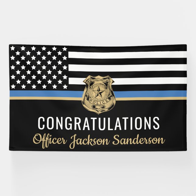 Police Blue Line Flag Congratulations Retirement Banner (Horizontal)