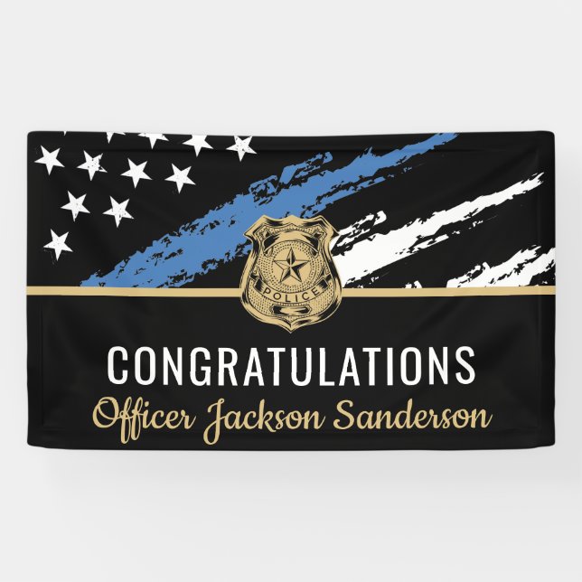Police Blue Line Flag Congratulations Retirement Banner (Horizontal)