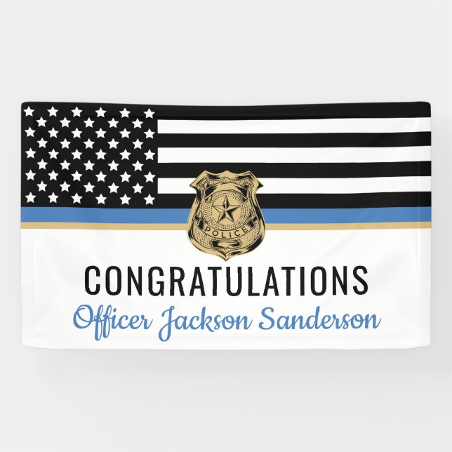 Police Blue Line Flag Congratulations Retirement Banner (Horizontal)