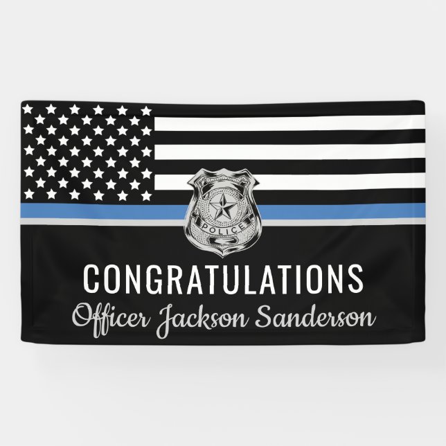 Police Blue Line Flag Congratulations Retirement Banner (Horizontal)
