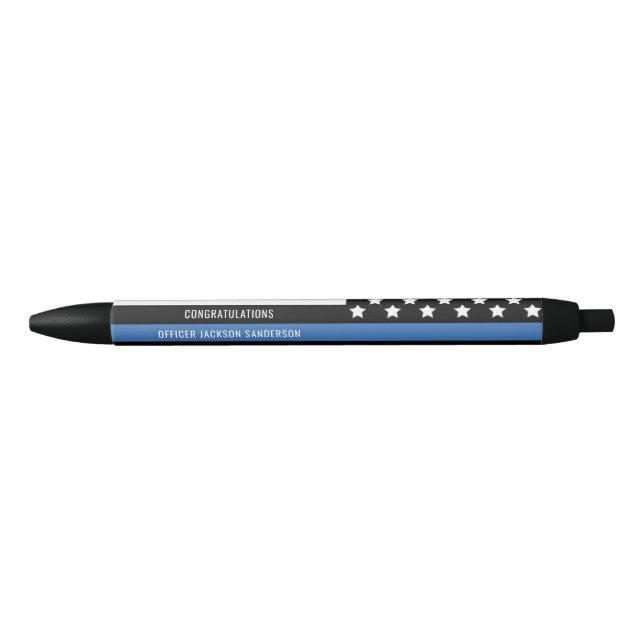 Police Blue Line Flag Congratulations Retirement Black Ink Pen (Front)