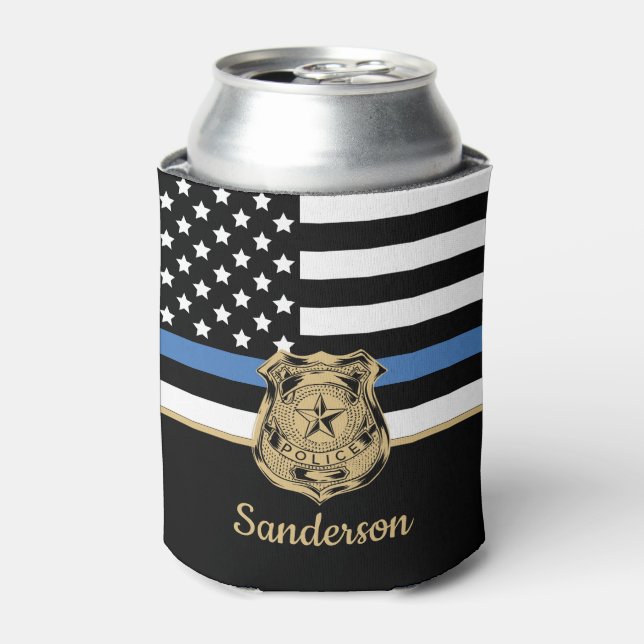 Police Blue Line Flag Congratulations Retirement Can Cooler (Can Front)