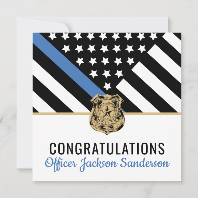 Police Blue Line Flag Congratulations Retirement Card (Front)