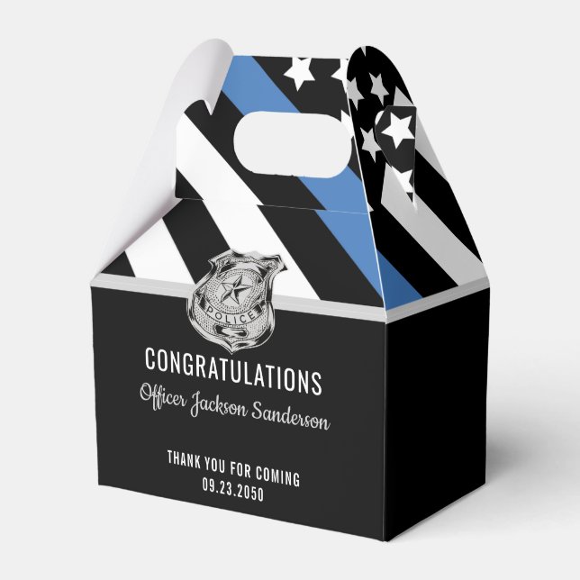 Police Blue Line Flag Congratulations Retirement Favour Box (Front Side)