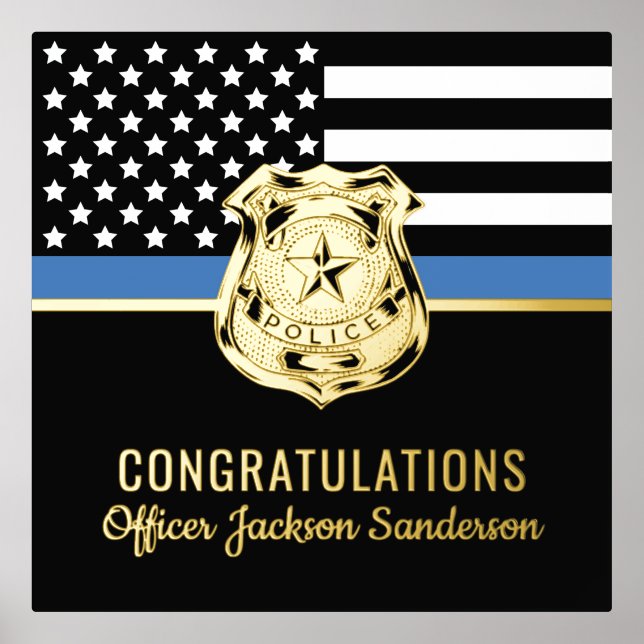 Police Blue Line Flag Congratulations Retirement Foil Prints (Front)