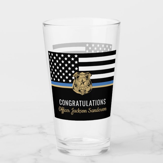 Police Blue Line Flag Congratulations Retirement Glass (Front)