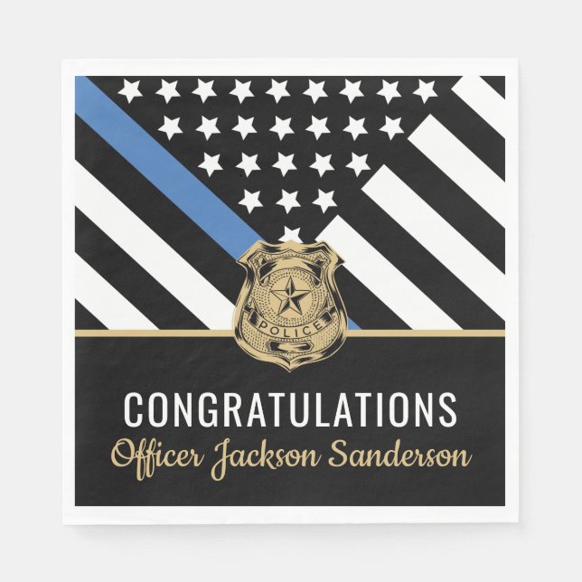 Police Blue Line Flag Congratulations Retirement Napkin (Front)