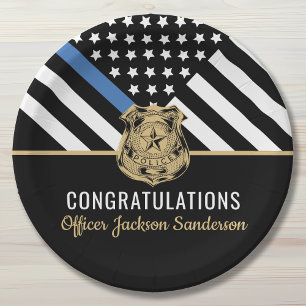 Police Blue Line Flag Congratulations Retirement Paper Plate