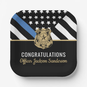 Police Blue Line Flag Congratulations Retirement Paper Plate