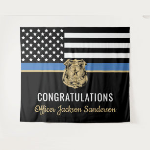 Police Blue Line Flag Congratulations Retirement Tapestry