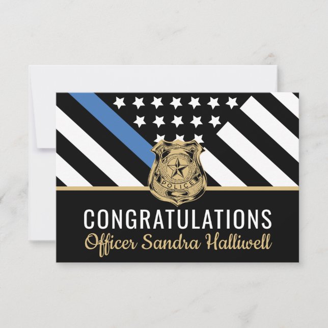 Police Blue Line Flag Congratulations Retirement Thank You Card (Front)