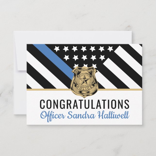 Police Blue Line Flag Congratulations Retirement Thank You Card (Front)