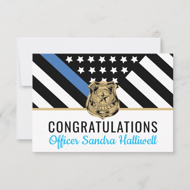 Police Blue Line Flag Congratulations Retirement Thank You Card (Front)