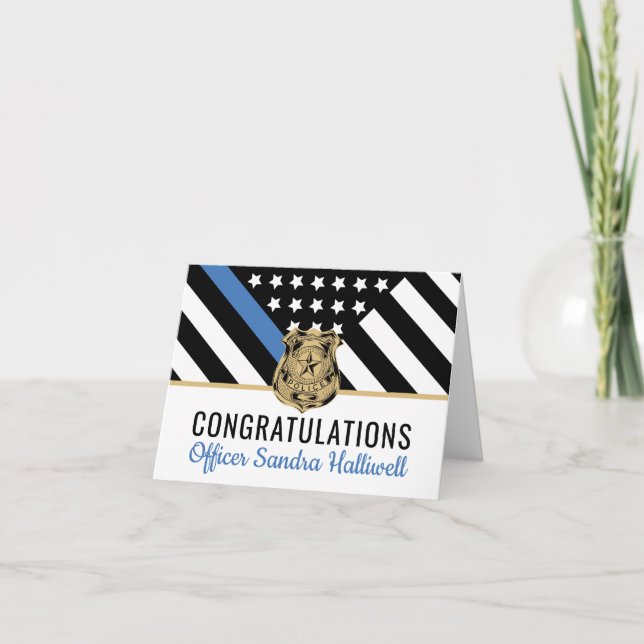 Police Blue Line Flag Graduation Congratulations Thank You Card (Front)