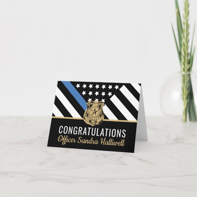 Police Blue Line Flag Graduation Congratulations Thank You Card (Front)