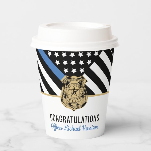 Police Blue Line Flag Law Enforcement Graduation Paper Cups (Front)