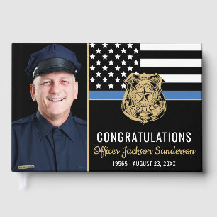 Police Blue Line Flag Officer Photo Retirement Guest Book