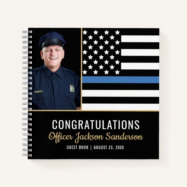 Police Blue Line Flag Photo Retirement Guest Book (Front)