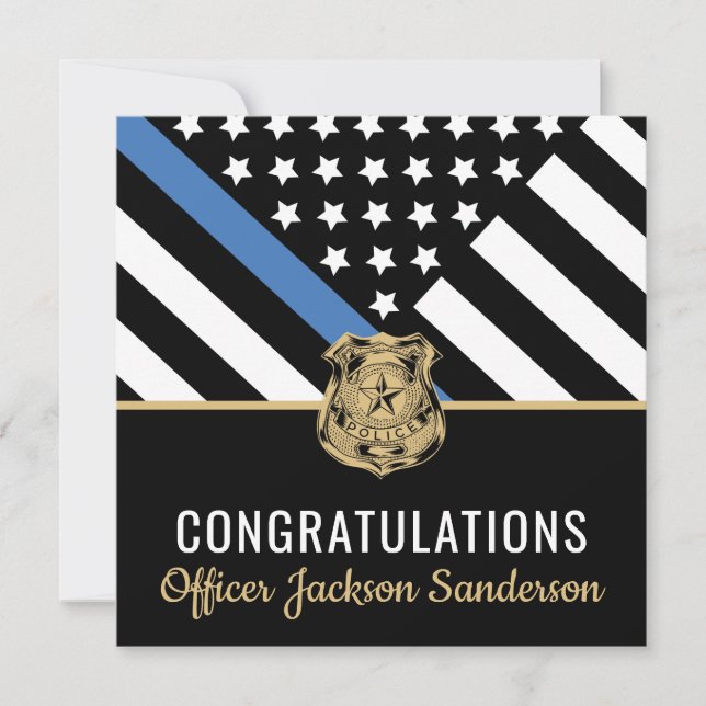 Police Blue Line Flag Retirement Congratulations Card (Front)