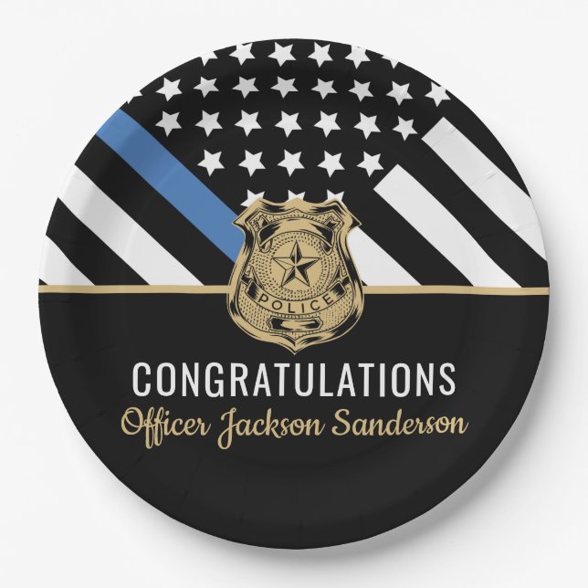 Police Blue Line Flag Retirement Congratulations Paper Plate (Front)