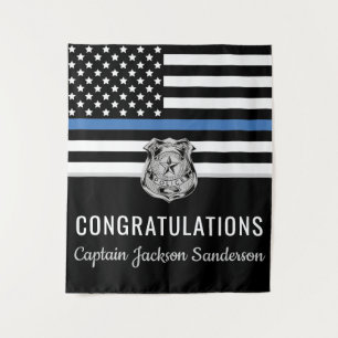 Police Blue Line Flag Retirement Congratulations Tapestry
