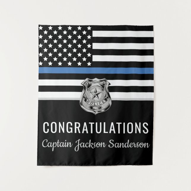 Police Blue Line Flag Retirement Congratulations Tapestry (Front)