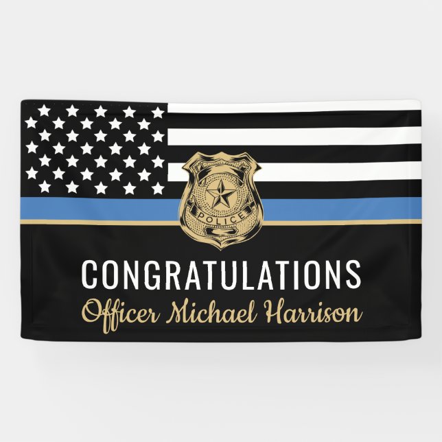 Police Blue Line Law Enforcement Graduation Party Banner (Horizontal)