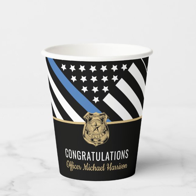 Police Blue Line Law Enforcement Graduation Party Paper Cups (Front)