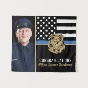 Police Blue Line Law Enforcement Photo Retirement Tapestry