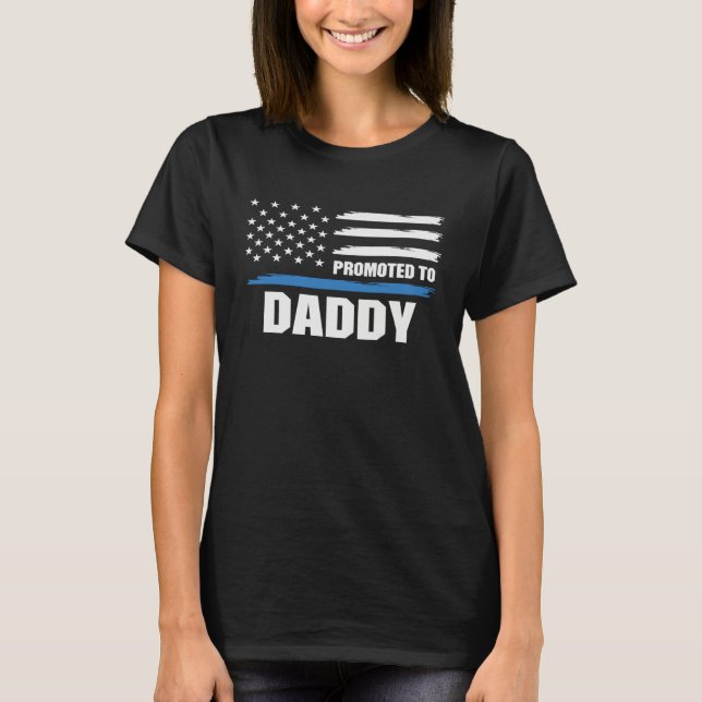 Police Blue Lives Blue Daddy American Flag T-Shirt (Front)