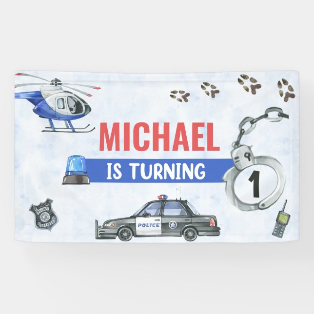 Police Boy 1st Birthday Party Banner (Horizontal)