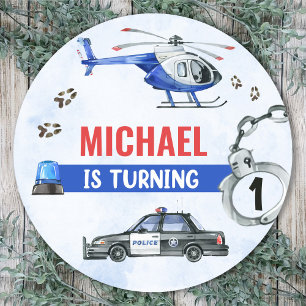 Police Boy 1st Birthday Party  Classic Round Sticker