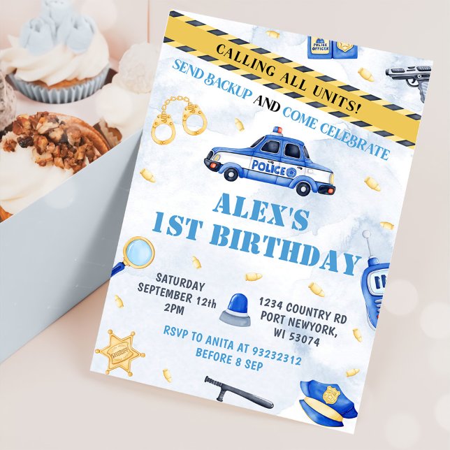 Police Boy 1st Birthday Party Invitation (Creator Uploaded)