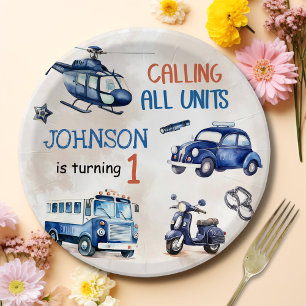 Police Boy 1st Birthday Party Paper Plate