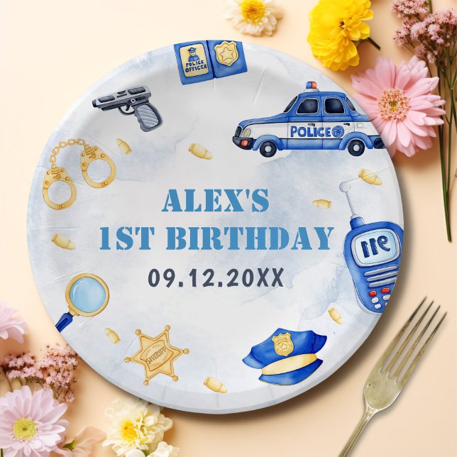 Police Boy 1st Birthday Party Paper Plate (Creator Uploaded)