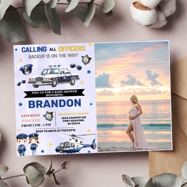 Police Boy 1st Birthday Party Photo Invitation (Creator Uploaded)