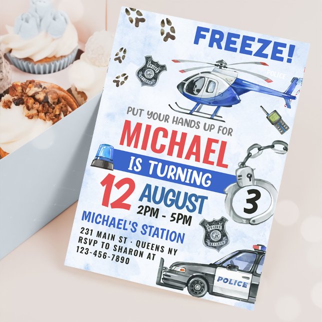 Police Boy 3rd Birthday Party Invitation (Creator Uploaded)