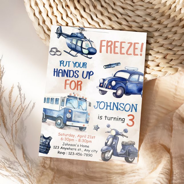 Police Boy 3rd Birthday Party Invitation (Creator Uploaded)