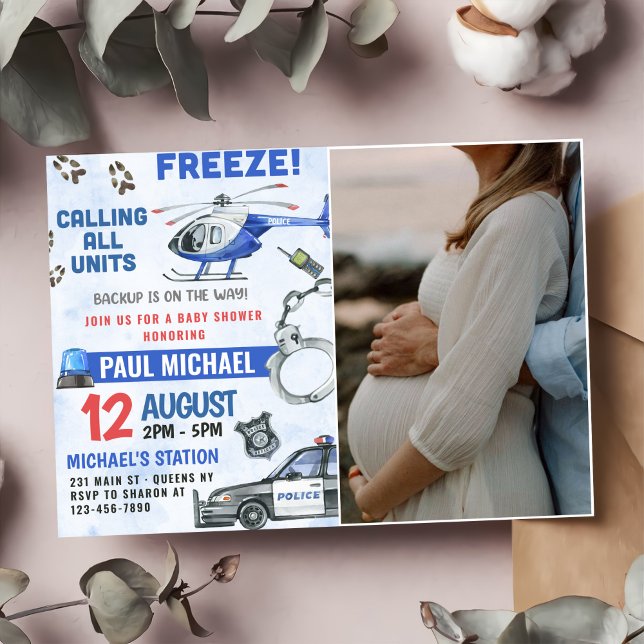Police Boy Baby Shower Party Photo Invitation (Creator Uploaded)