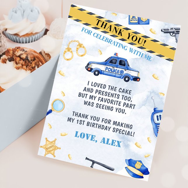 Police Boy Birthday Party Thank You Card (Creator Uploaded)