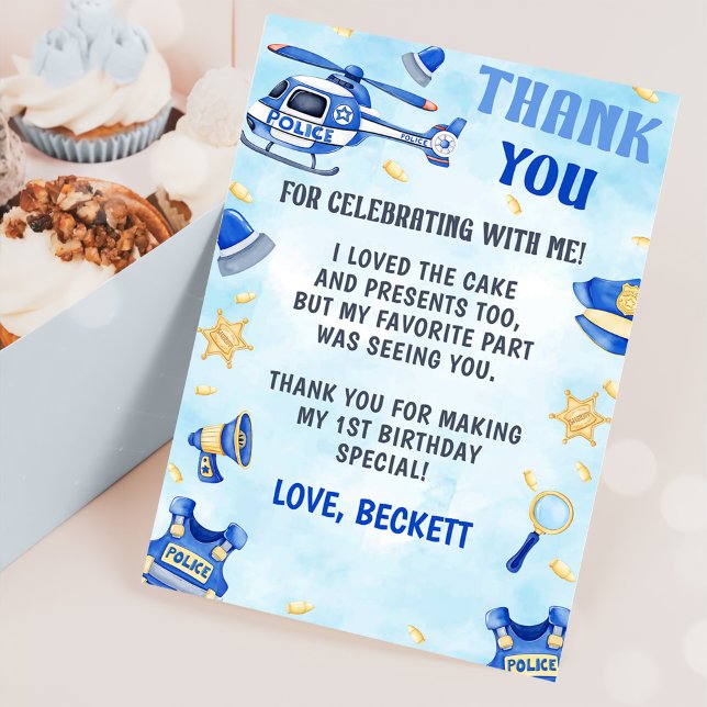 Police Boy Birthday Party Thank You Card (Creator Uploaded)